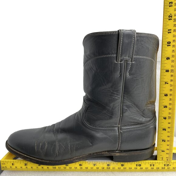 Justin Boots 7.5 E Men's Gray Leather Western Roper Riding Cowboy Work Biker - Picture 12 of 14